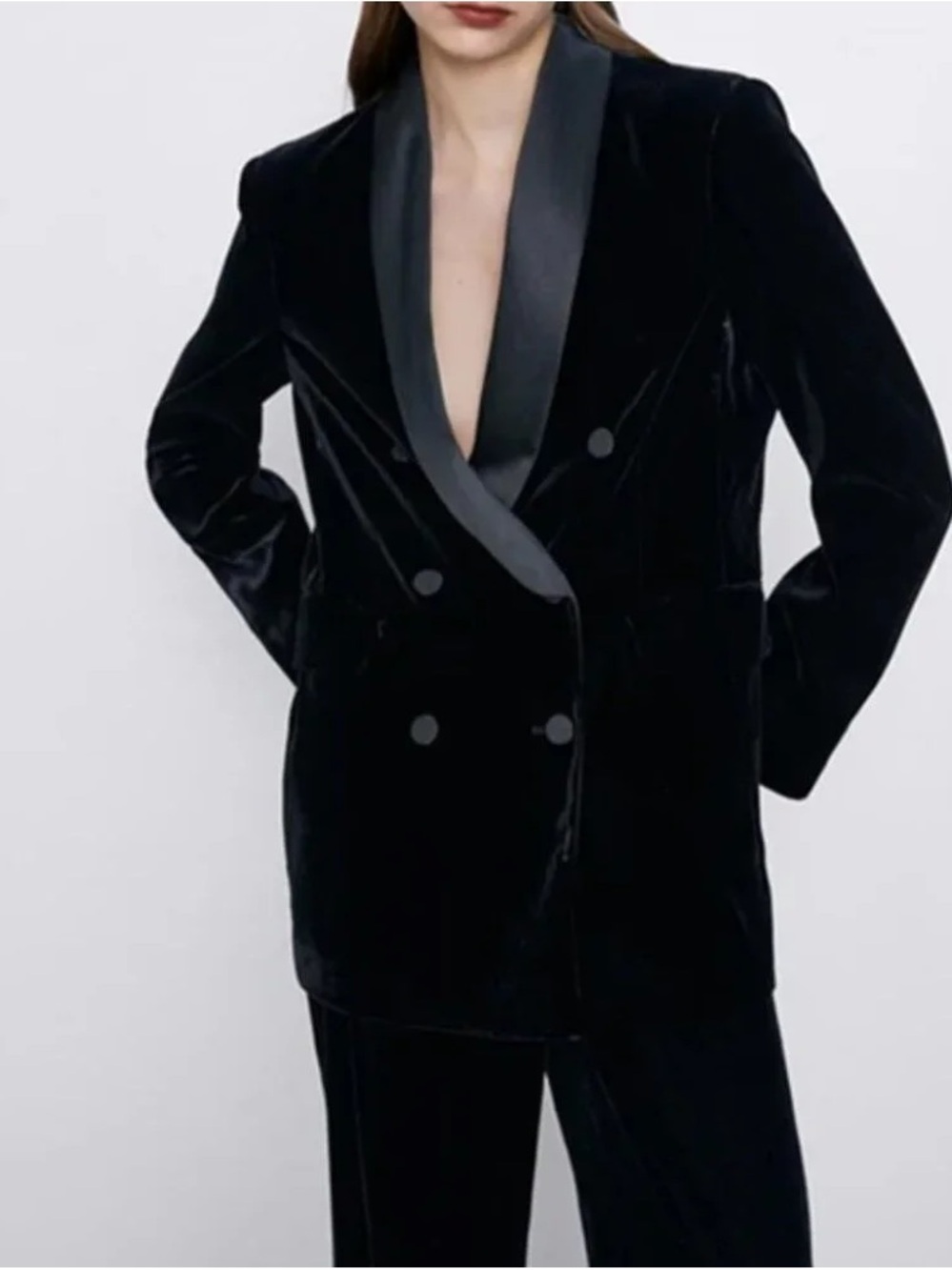 Express Black Velvet Double-Breasted Tuxedo Blazer